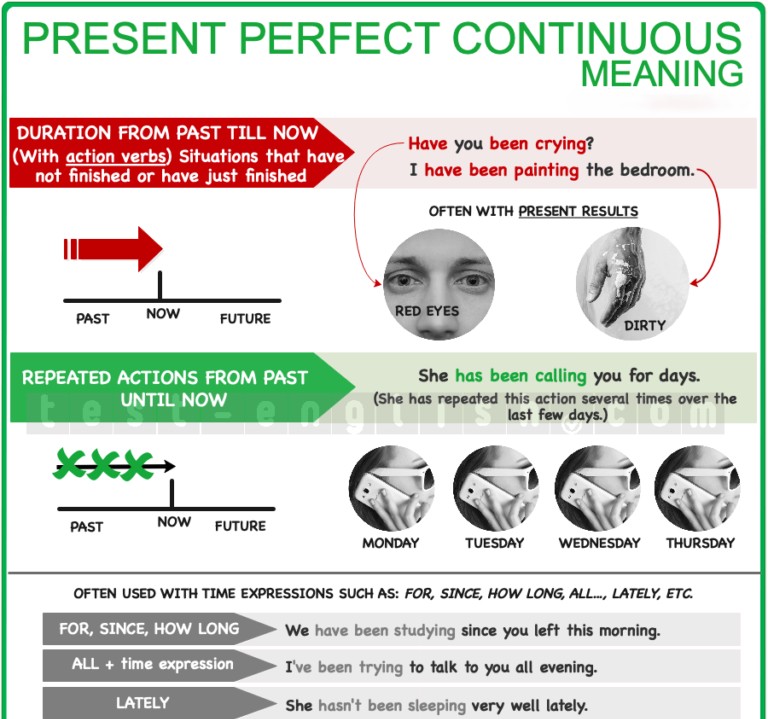 Present perfect continuous uses